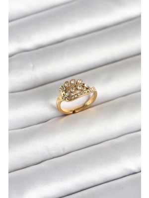 Erbilden Erb 316L Çelik Gold Renk Zirkon Taşlı Kalp Model Kadın Yüzük