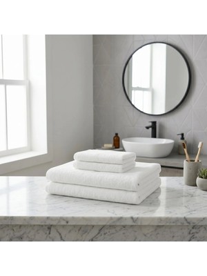 Qua Home 2 Adet Puff Serisi %100 Pamuk El ve Yüz Havlusu 50X90 & 2 Adet Banyo Havlusu Beyaz 70X140 cm