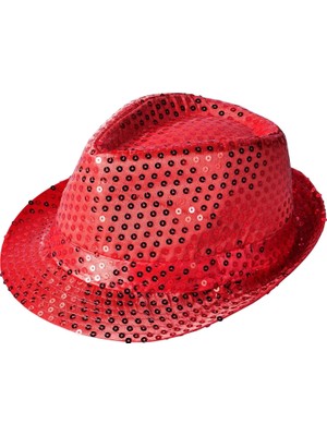 İlkyaz Fashion Disko  Kırmızı Payetli Fötr Şapka Yetişkin Boy
