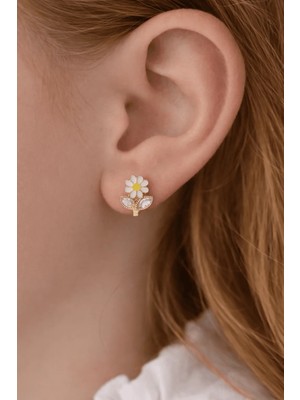 Yavuz Kuyumculuk 14 Ayar Altın Taşlı Papatya J Çocuk Küpesi