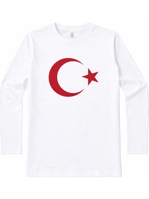 Herşey Nota Ay Yıldız Baskılı Uzun Kollu Beyaz Çocuk Tişört – 23 Nisan Okul Gösterisi 3-14 Yaş