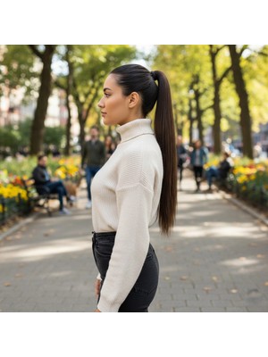 Pileli Store Fiber Sentetik Sihirli At Kuyruğu - Koyu Kumral