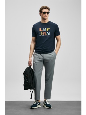 Lufian Sunny Modern Grafik Tişört Lacivert