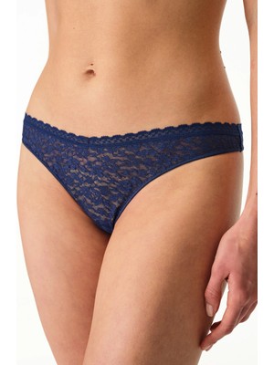 Penti Lacivert Easy Lace Dantel V Model Tanga Külot