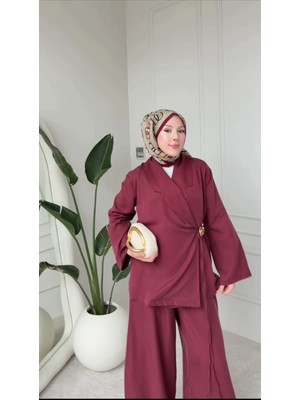 Molly Nelly Kadın Toka Detaylı Kimono Bluz Bol Pantolonlu Takım