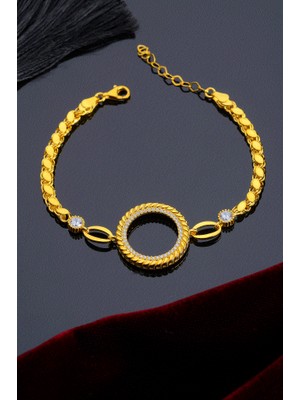 İnnuendo Jewelry 925 Ayar Gümüş Zirkon Taşlı Burgu Halka Detaylı Çeyrekli Bileklik