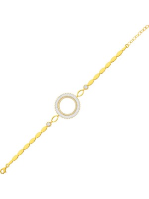 İnnuendo Jewelry 925 Ayar Gümüş Taşlı Halkalı Detaylı Çeyrekli Bileklik