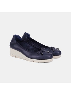 Kadın Lacivert Desacomfort Fiyonklu Dolgu Topuklu Deri Babet