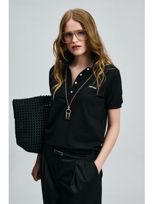 Lufian Anka Kadın Polo Tişört Siyah