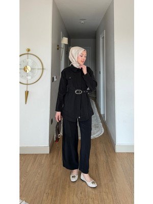 Salisburys Molly Nelly Kadın Pantolonlu Bluzlu Cebi Kapaklı Kemerli Takım