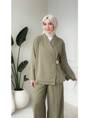 Molly Nelly Kadın Toka Detaylı Kimono Bluz Bol Pantolonlu Takım