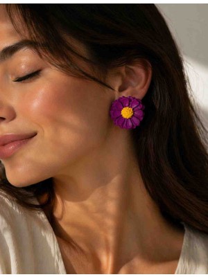 Myth Atelier Mor ve Sarı Küçük Lilyum Çiçek Küpe - Zarif ve Sade