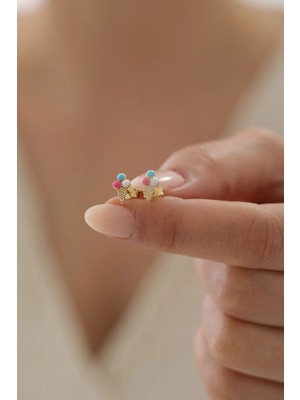 Yavuz Kuyumculuk 14 Ayar Altın Dondurma Desenli Çocuk Top Küpe