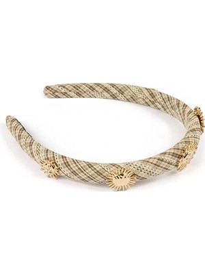 Twist Metal Aksesuarlı Ekose Desen Saç Bandı TS1260076021009