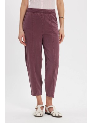 Tudors Kadın Relax Fit Rahat Kesim Beli Lastikli Yumuşak Dokulu Çift Cepli Mürdüm Pantolon