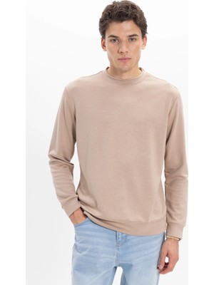 Tudors Erkek Standart Fit Normal Kesim Uzun Kollu Ekstra Soft Modal Kumaş Bisiklet Yaka Koyu Vizon Sweatshirt