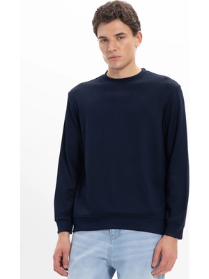 Tudors Erkek Standart Fit Normal Kesim Uzun Kollu Ekstra Soft Modal Kumaş Bisiklet Yaka Lacivert Sweatshirt