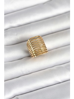 Clariss Üreticiniz 316L Çelik Gold Renk Plaka Model Kadın Yüzük YN1348