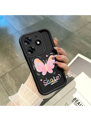 HONTINGA Tecno Spark 10 Pro ile Uyumlu Kılıfı Düşüme Önleyici Basitlik Anti Düşme Kamera Korumali Kelebek Siyah Desen Yumuşak Silikon Telefon Kılıfı Kadın ve Erkek Için Uygundur K2-0013