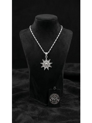 Roza Silver 925 Ayar Geleneksel Telkari El Işçiliği Kuzey Yıldızı Gümüş Kolye