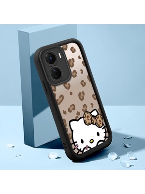 HONTINGA Vivo Y16 ile Uyumlu Kılıfı Düşüme Önleyici Basitlik Anti Düşme Kamera Korumali Şirin Kedi Hello Kitty Siyah Desen Yumuşak Silikon Telefon Kılıfı Kadın ve Erkek Için Uygundur K2-0084