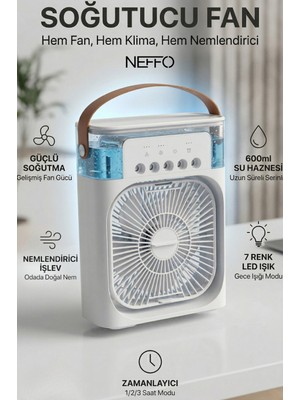 Neffo 600 ml Su Tanklı Buharlı Serinletici Fan | Taşınabilir Mini Klima Fanı | LED Işıklı Hava Soğutucu