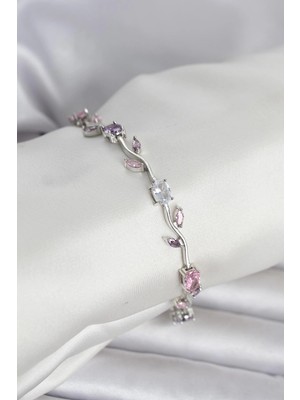 Clariss Üreticiniz Pirinç Gümüş Renk Çiçek Sarmaşık Model Kadın Bileklik YN1348