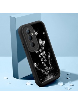 HONTINGA Realme C65 ile Uyumlu Kılıfı Düşüme Önleyici Basitlik Anti Düşme Kamera Korumali Şirin Kedi Kelebek Siyah Desen Yumuşak Silikon Telefon Kılıfı Kadın ve Erkek Için Uygundur K2-0013