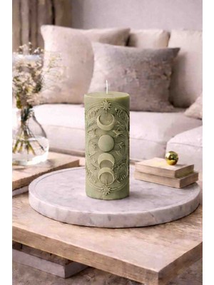 Bead Astroloji Desenli Dekoratif Silindir Mum – Ay & Güneş Figürlü Modern Ev Dekoru