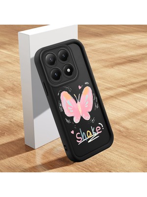 HONTINGA Xiaomi 15T ile Uyumlu Kılıfı Düşüme Önleyici Basitlik Anti Düşme Kamera Korumali Şirin Kedi Kelebek Siyah Desen Yumuşak Silikon Telefon Kılıfı Kadın ve Erkek Için Uygundur K2-0013
