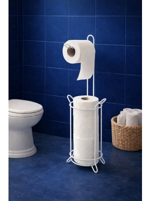 Banyo Düzenleyici Yedekli Ayaklı Tuvalet Kağıtlığı, Wc Kağıtlık Askısı Organizeri Askılığı