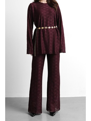 Salisburys Molly Nelly Kadın Kemerli Dantel Pantolonlu Bluz Takım