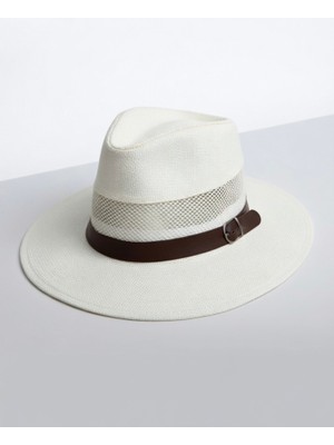 Mollycrush Erkek Tokalı Kemer ve File Detaylı Yazlık Hasır Panama Şapka - Plaj ve Günlük Siyah Fötr Ş