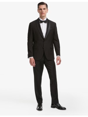 Cacharel Siyah Slim Fit Yün Karışımlı Şal Yaka Smokin Damatlık 50324526 VR046