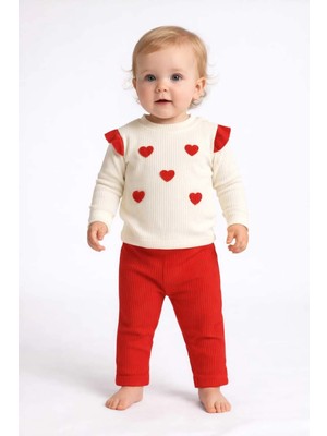 Tenra Kabartma Kalp Baskılı %100 Pamuk Alt Üst Bebek Takım