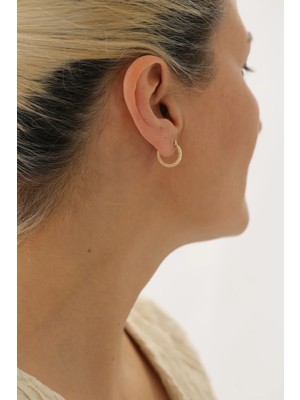 Yavuz Kuyumculuk 14 Ayar Altın Minimal Kumlu Halka Küpe