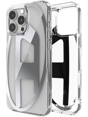 Diesel iPhone 16 Pro Max Uyumlu Oval D Mirror Şeffaf Kılıf - Şeffaf/gümüş
