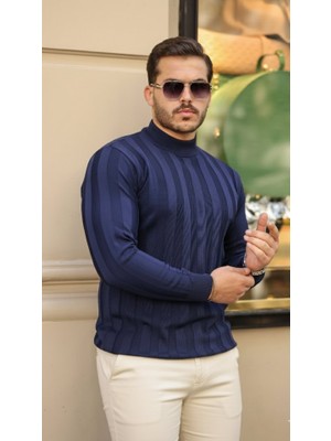 Livizmir Moda Erkek Yarım Balıkçı Yaka Kabartma Desenli Triko