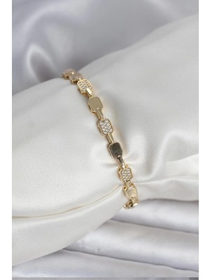 Clariss Üreticiniz Pirinç Zirkon Taşlı Gold Renk Kadın Bileklik YN1348