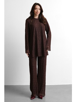 Salisburys Molly Nelly Kadın Kemerli Dantel Pantolonlu Bluz Takım