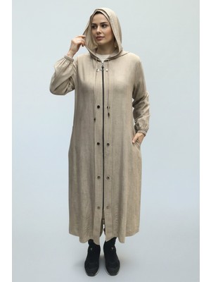 Ece Giyim Kadın Kapşonlu Önü Fermuarlı Önü Kapalı Çıt Çıt Detaylı Kolağzı Lastikli Spor Kap