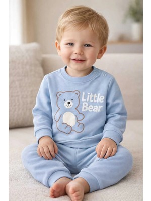 Tenra Unisex Bebek Mavi Little Bear Baskılı %100 Pamuk 2’li Üst Alt Takım