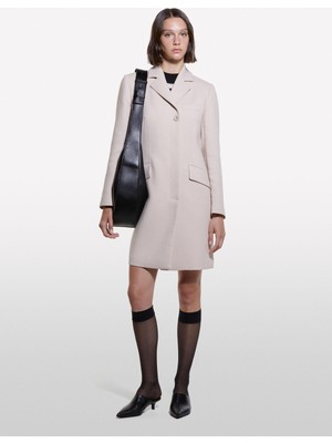 Sisley Astarlı Düğmeli Kapaklı Cep Tasarımı Erkek Yaka Kaban Kadın Pudra Kaban - 324A22GWLN04G