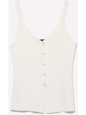 Sisley %100 Viskoz Önü Düğmeli V Yaka Slim Fit Bluz Kadın Krem Bluz - 325P1084MH00G