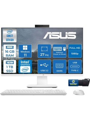 Asus Intelcore I7-13620H 16GB Ram 1 Tb SSD 27''fhd 100HZ 300NITS WİN11 Pro Allınone Bilgisayar+Usb Bellek