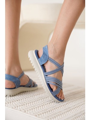 Zerenyus Cusco Ortopedik Premium Mavi Kot Kadın Sandalet