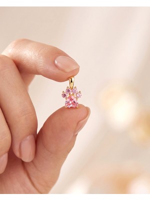 İndigo Takı Pembe Taşlı Kedi Patisi 14 Ayar Altın Kolye Ucu