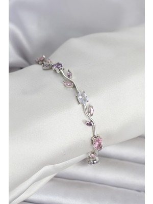 Venüs Shopping Pirinç Gümüş Renk Çiçek Sarmaşık Model Kadın Bileklik - TJ-BB8432