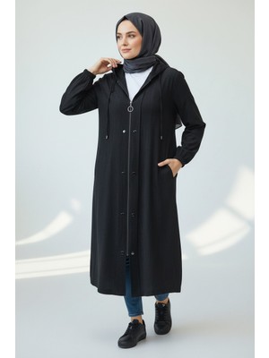 Ece Giyim Kadın Kapşonlu Önü Fermuarlı Önü Kapalı Çıt Çıt Detaylı Kolağzı Lastikli Spor Kap