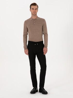 Cacharel Erkek Siyah Slim Fit Beli Bağcıklı Kanvas Pantolon 50308731-VR046